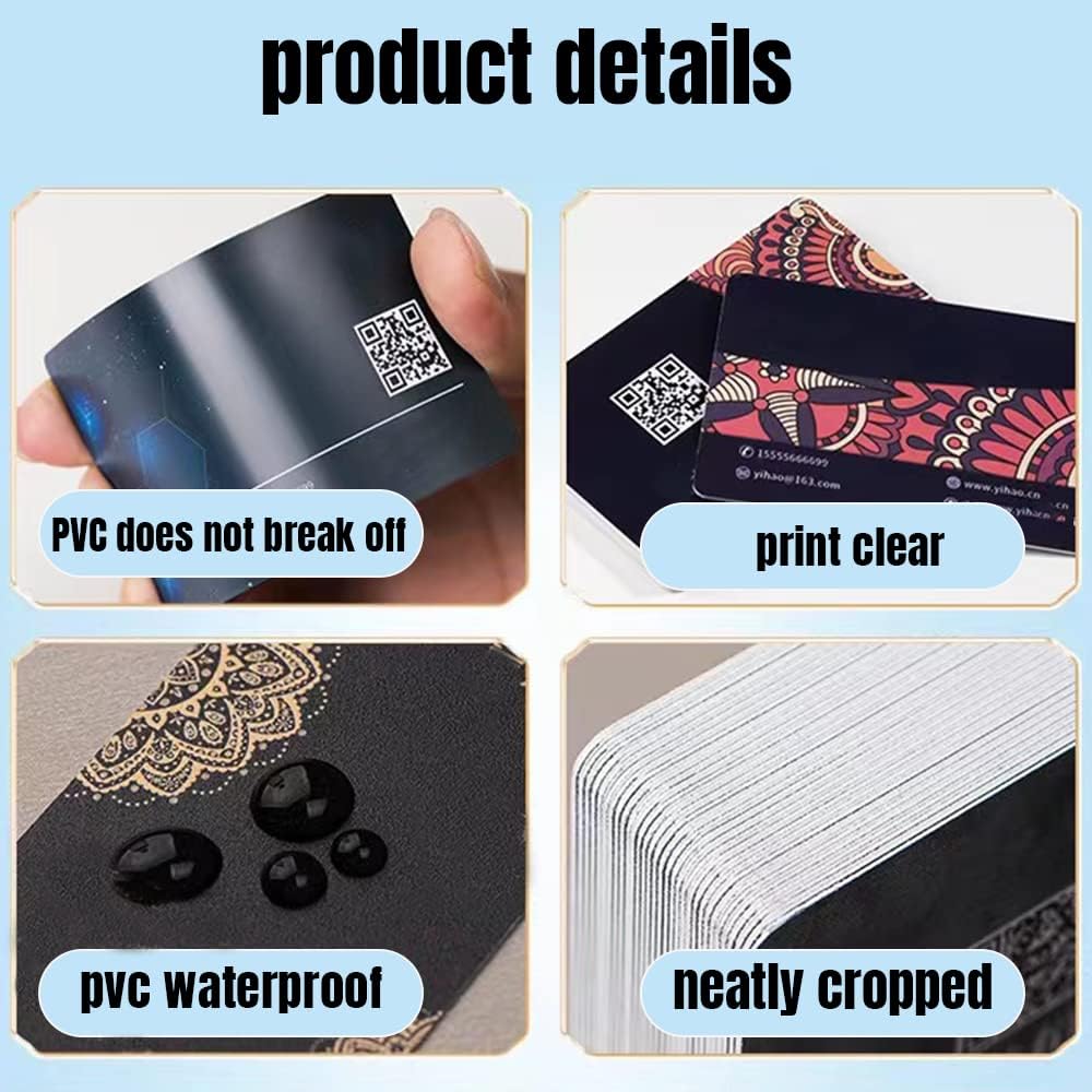 200Pcs Custom Business Cards PVC Waterproof Add Photo/Text/Logo Print Your Own Business Cards Personalized Double-sided Printed Glossy Matte Frosted 0.38mm Thickness