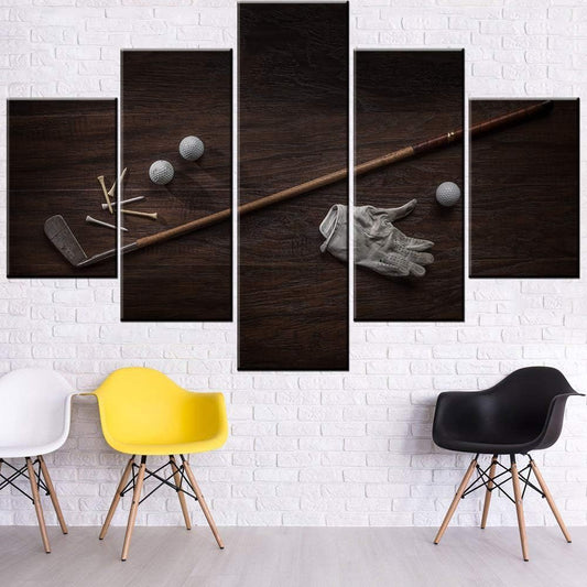 Golf Wall Art Black and White Painting Golfing Sports Picture for Living Room Multi Panel Prints on Canvas Abstract Artwork Giclee House Decor Wooden Framed Stretched Ready to Hang Gift(60''Wx40''H)