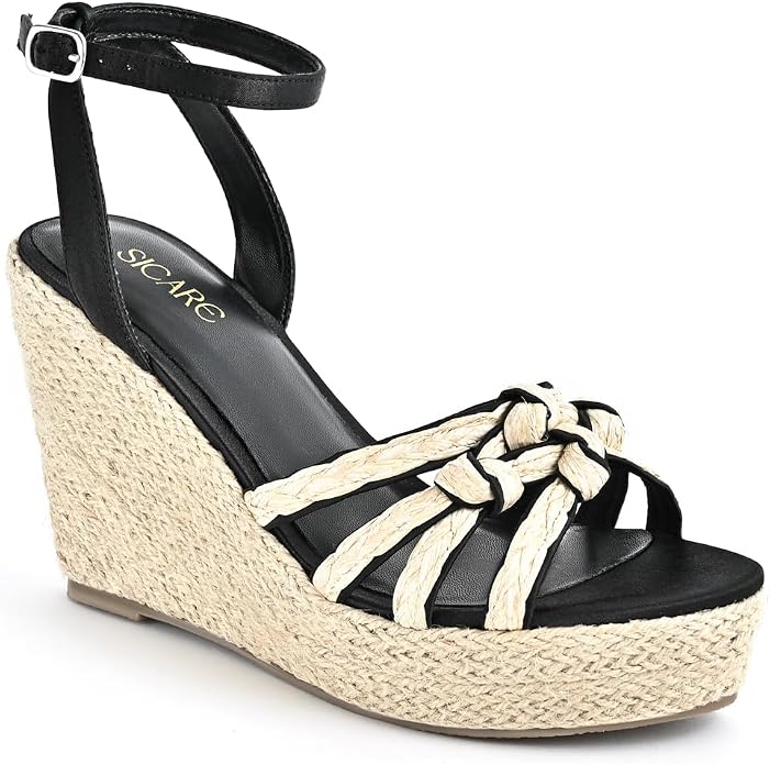 Open Toe Wedge Sandals for Women Espadrilles Platform Braided Strappy Sandals - Image 3