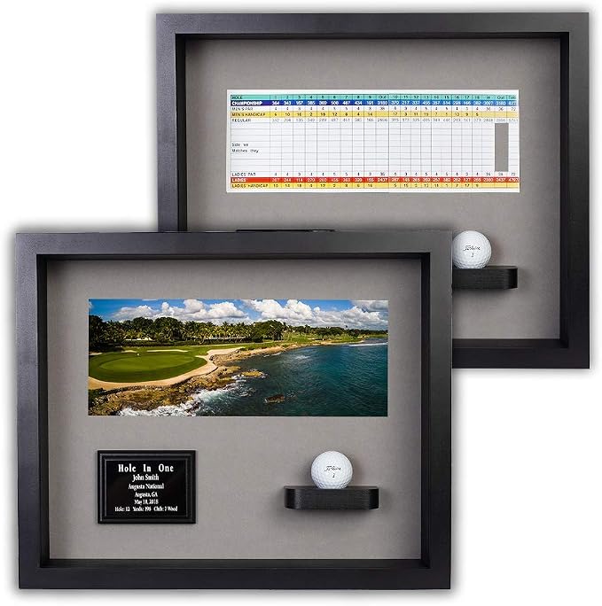 Hole in One Shadowbox and Golf Ball Display Case | Personalized Engraved Plate by EurekaGolfProducts