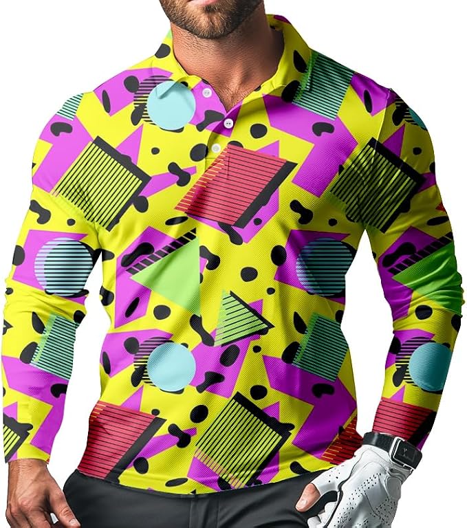 Men's Long Sleeve Golf Shirt Quick Dry 3 Button Work Fishing Outdoor Casual by SQPO