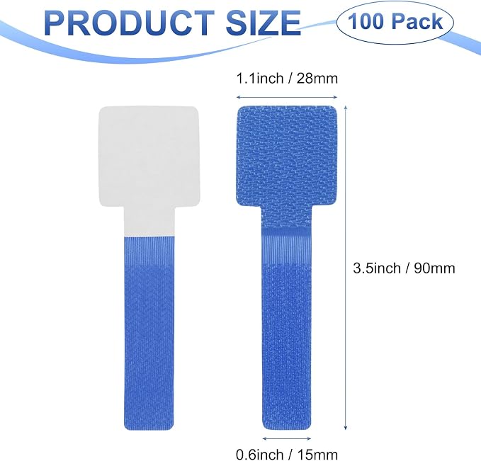 100-Pack Hook and Loop Cable Ties, 3.5 x 1.1 Inch Enhanced Self-Adhesive Cord - Image 3