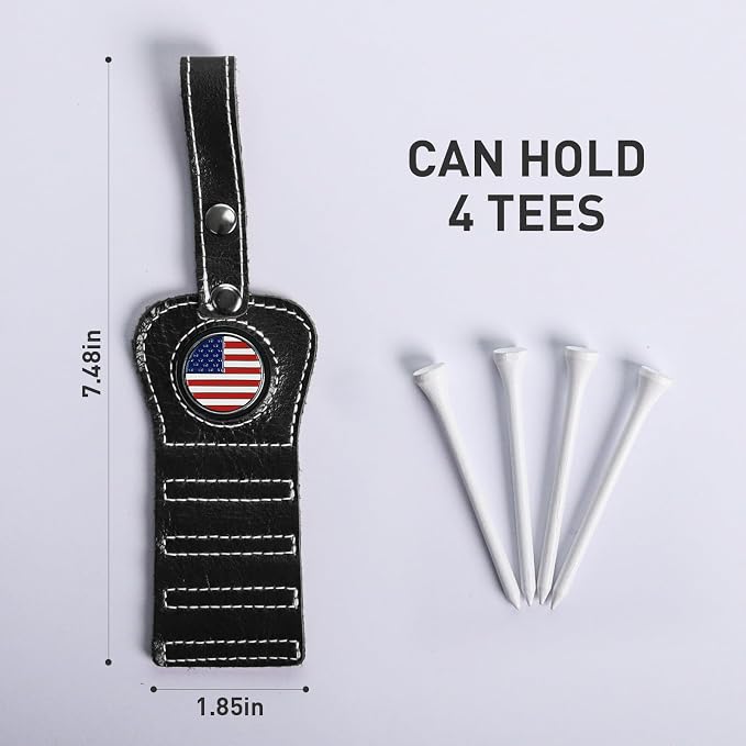 Golf Tee Holder with USA Ball Marker 4 Pcs White Wood Tees, Portable Hold - Image 2