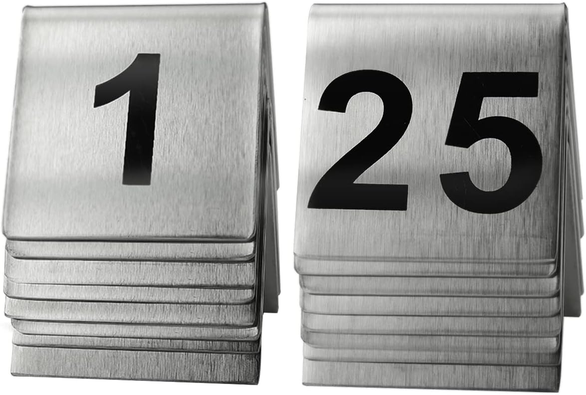 1-25 Stainless Steel Number Tent Table Number for Restaurants Cafes Bars 2"x2" Black