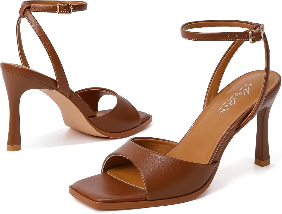 Mostrin Strappy Heels for Women Square Open Toe Lace Up Heeled Sandals Ankle - Image 9