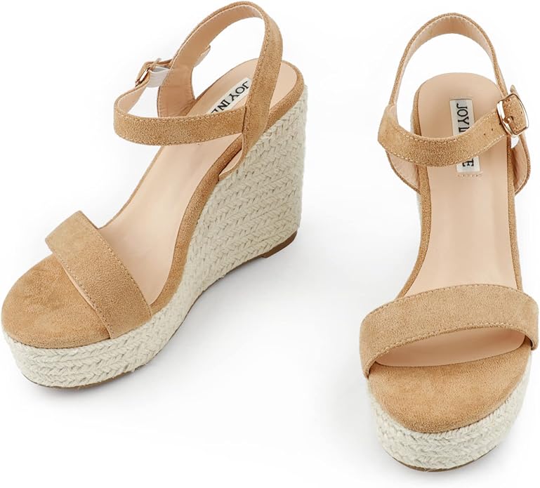JOY IN LOVE Womens Espadrilles Wedge Sandals Platform Heels Ankle Strap Open - Image 2