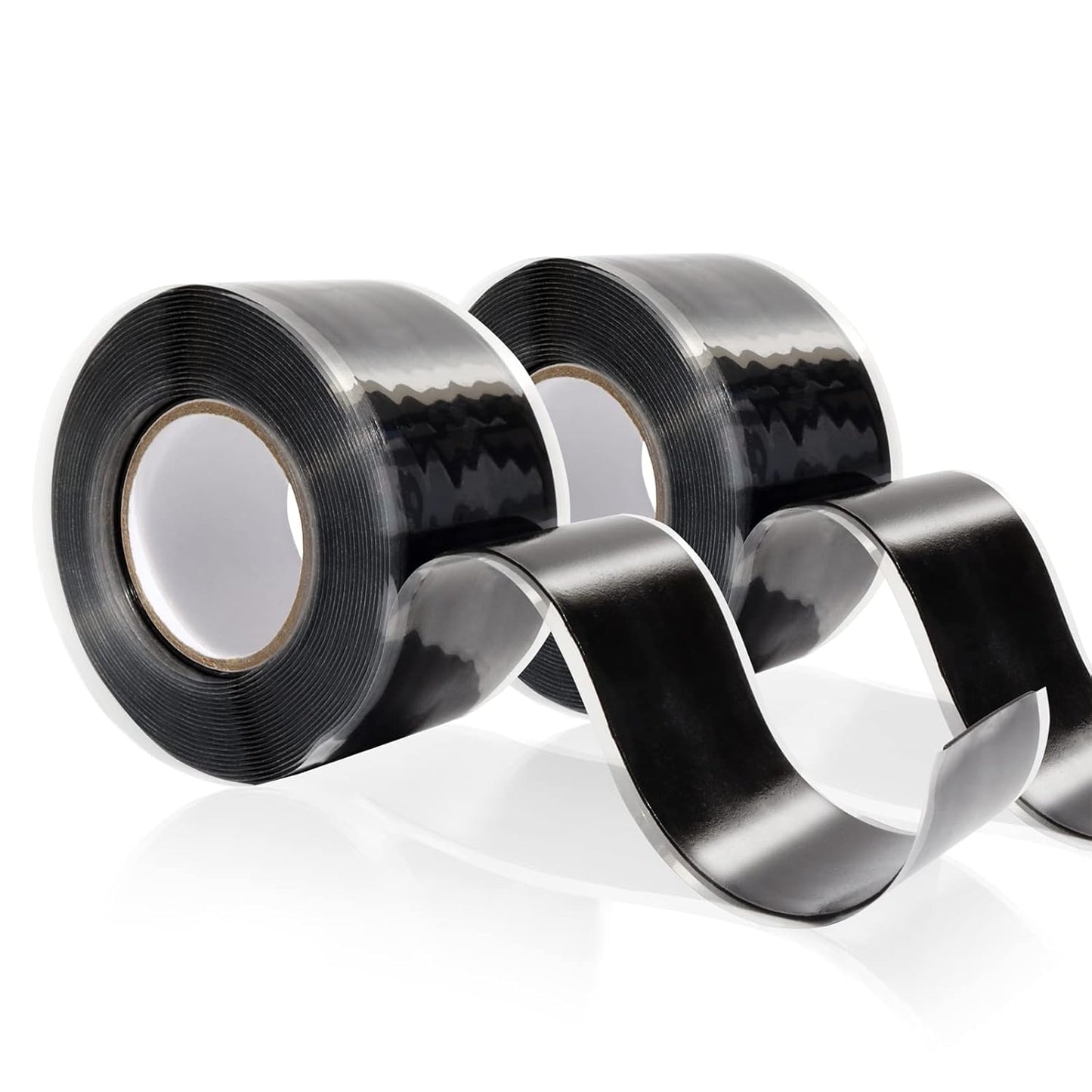 2 Rolls 1IN X 10FT Grip Tape,Silicone Tape for Handles,Self Fusing Silicone Grip Wrap for Fishing Pole,Racket,Pull Up Bar,No Adhesive,Black