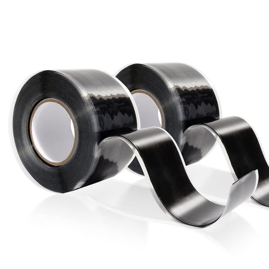 2 Rolls 1IN X 10FT Grip Tape,Silicone Tape for Handles,Self Fusing Silicone Grip Wrap for Fishing Pole,Racket,Pull Up Bar,No Adhesive,Black