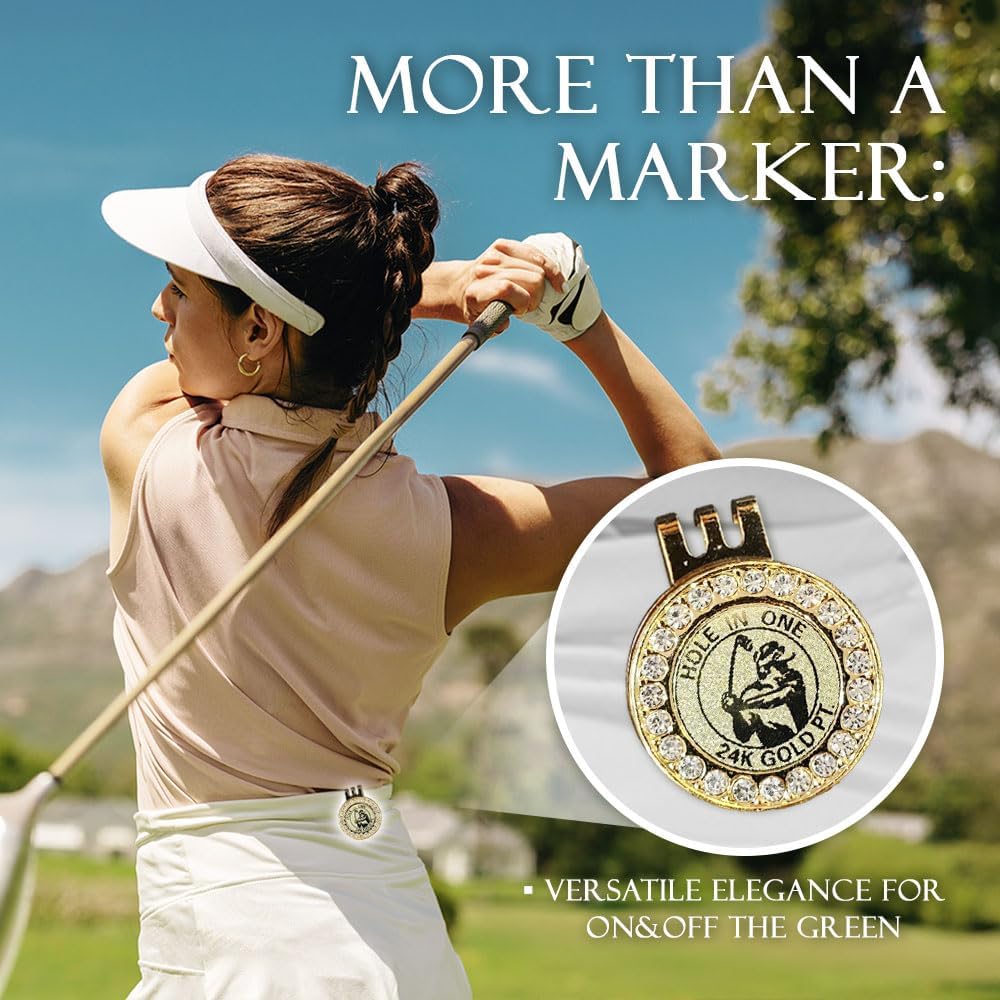 24K Gold Plated Golf Ball Marker with Magnetic Hat Clip - Luxury Golf Gifts for Men, Unique Golf Accessories for Dad, Boss, Husband, Unique Golf Gifts for Men Who Have Everything [ Crystal ]