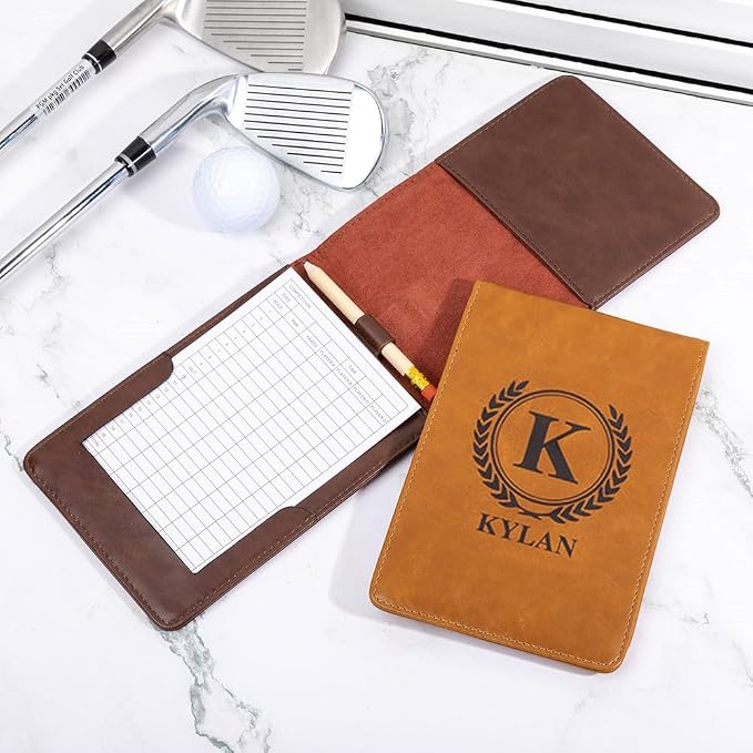 Custom Name Golf Scorecard Holder Leather Personalized Monogram Golf Yardage - Image 3