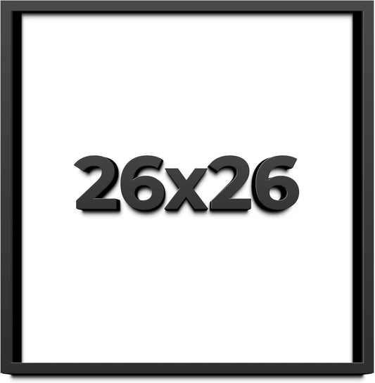 26x26 Shadow Box Black Solid Wood Display Frame with White Acid-Free Backing UV Acrylic & Hanging Hardware - with 3/4" Usable Depth