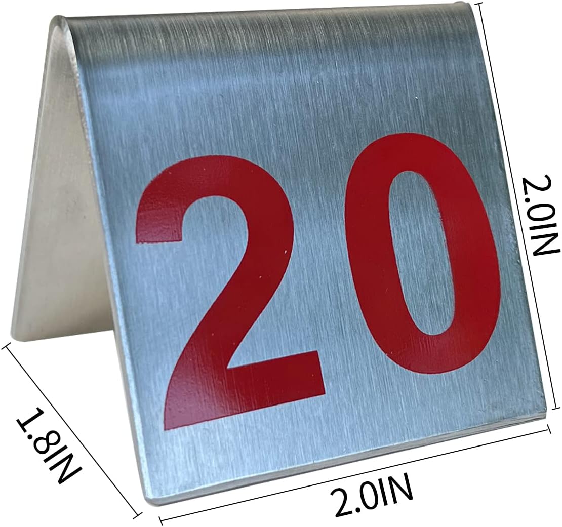 1-25 Stainless Steel Number Tent Table Number Red for Restaurants Cafes Bars 2"x2"