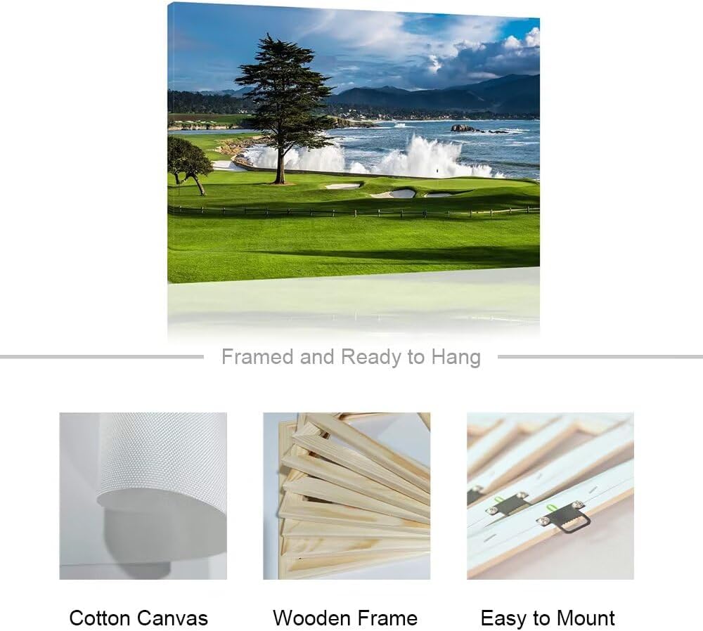 HJY Art USA Golf Course Wall Art Pictures Golf Landscape Wall Decor Blue Green Painting Poster for Home Decor Living Room Bedroom Bathroom Office Gym Framed Artwork Ready to Hang (18 x 24 inch)