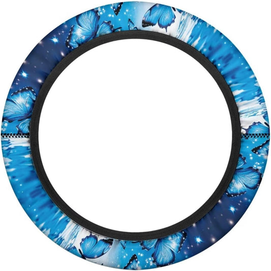 Bling Butterfly Water Golf Cart Steering Wheel Covers for Club Car Blue Universal Fit Golf Cart Steering Wheel Covers Non-Slip Soft Boat Steering Wheel Cover, 13-14 Inch Protector