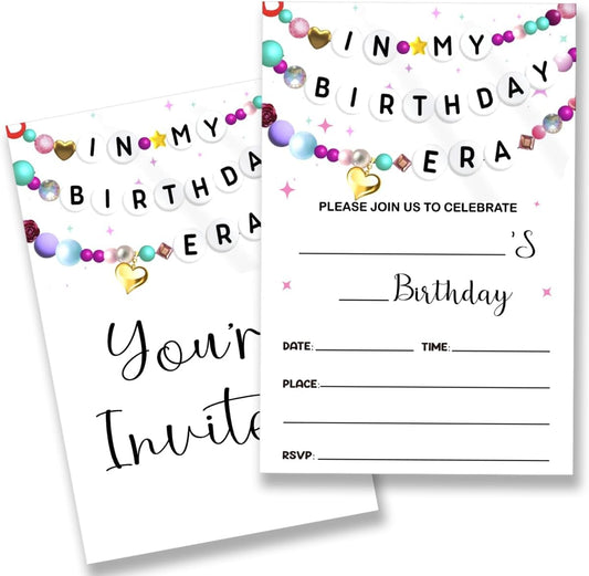 In My Birthday Era Party Invitations Supplies with Envelopes Set of 20 Girl Birthday Invites for Fans Celebration Party Fill in Blank, Double Sided