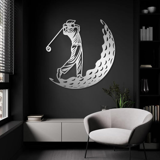 Golf Metal Wall Art, Golfer Metal Wall Decor, Golf Ball Wall Decor, Sports Wall Art, Sports Theme Wall Decor, Gift for Golf Player, Gift For Father, Home Office Wall Art, Man Cave (Silver, 39"x39"|100x100cm)