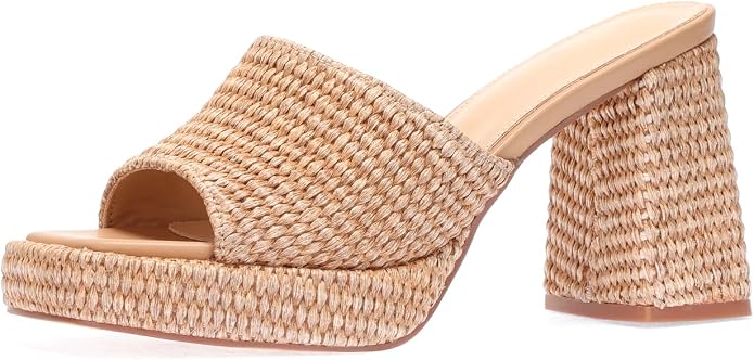 Monrovia Womens Sandals Heels for Women Slide On Block Chunky Platform High - Image 5