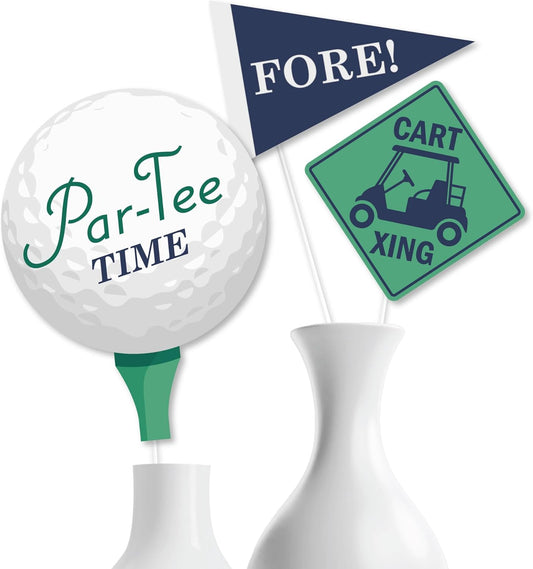 Big Dot of Happiness Par-Tee Time Premium Golf Party Decorations - 15-Piece Birthday & Retirement Centerpiece Set, Table Toppers with Golf Ball, Cart & Pennant Designs, DIY Party Supplies