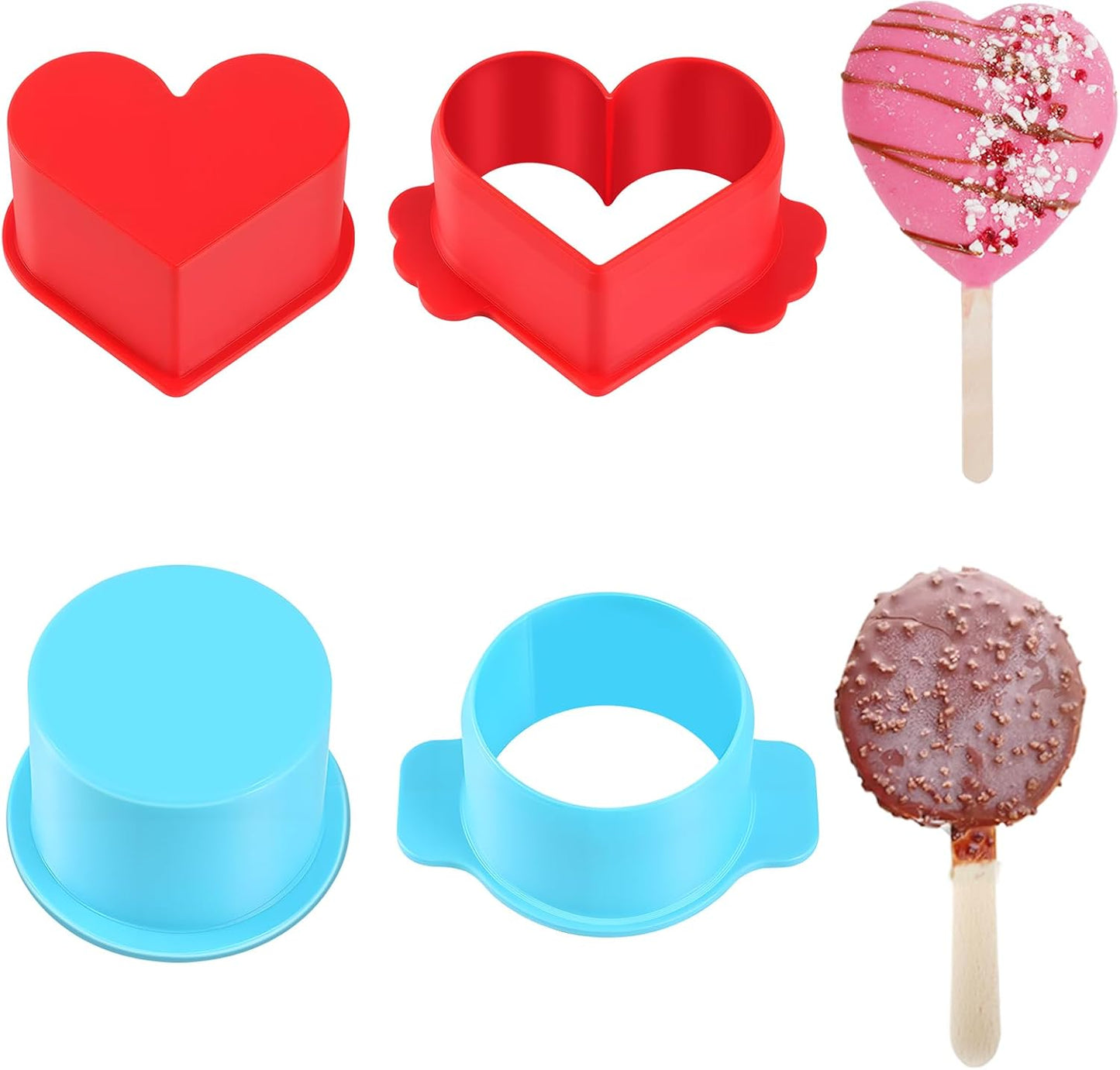 2 Pcs Heart Circle Cake Pop Molds, Round Cake Pop Molds Shapes, Cake Pop Cutter and Pusher for Home Baking,Parties, Wedding Desserts Making