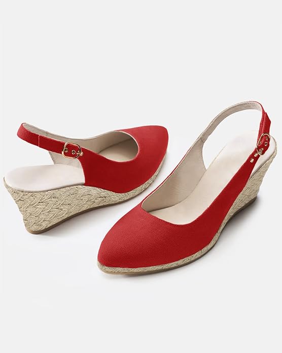 Juliet Holy Womens Wedge Sandals Espadrilles Closed Toe Slingback Buckle Strap - Image 6