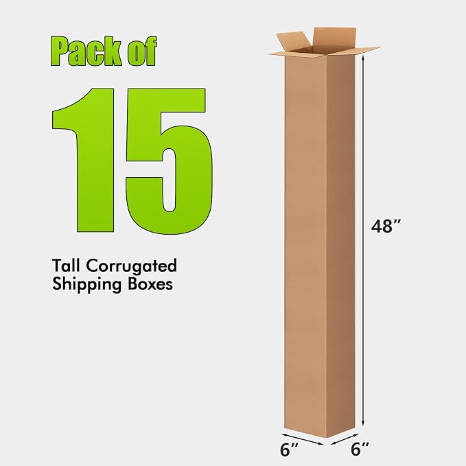 6x6x48 Inch Tall Corrugated Cardboard Boxes 15 Pack, Storage Box - Image 2
