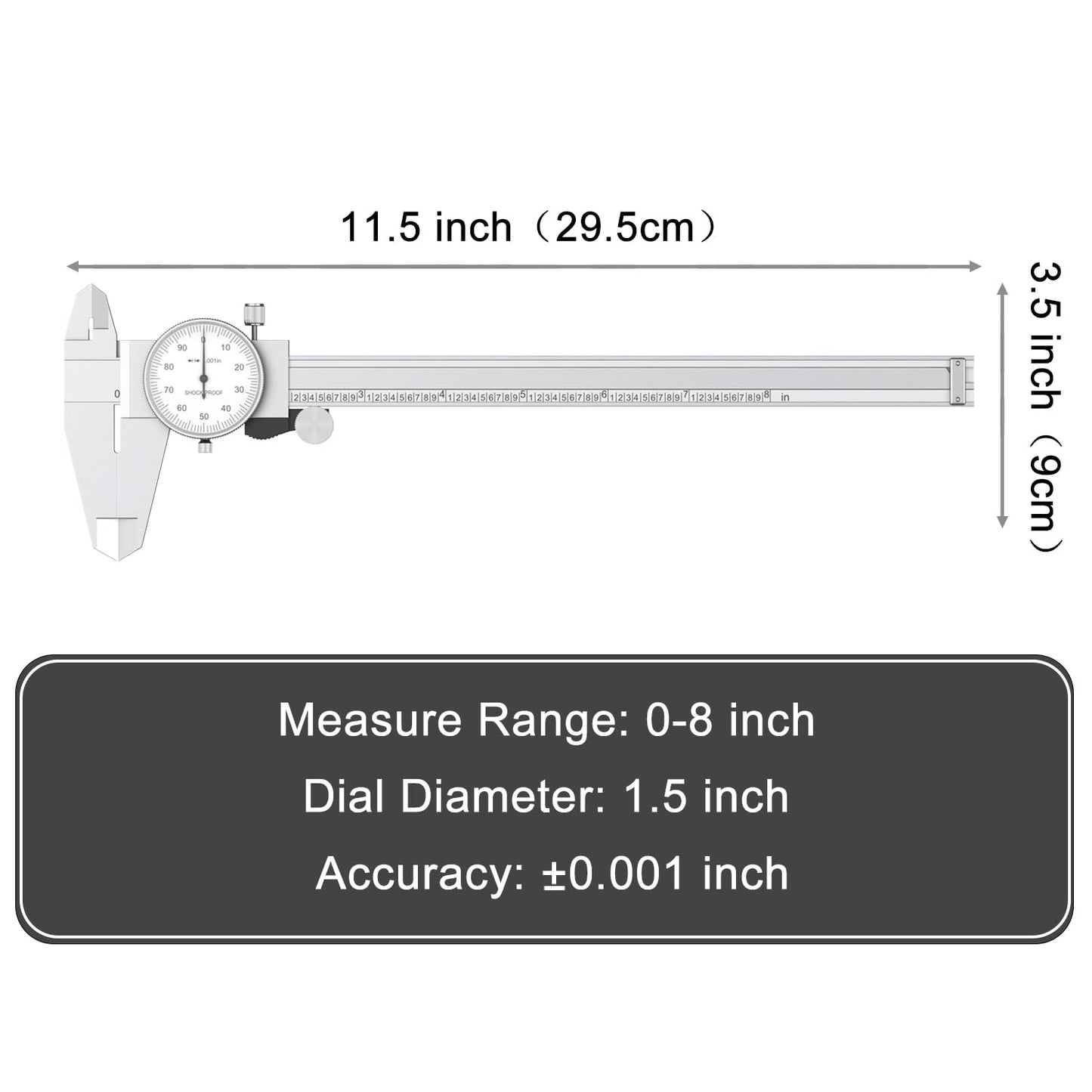 HDLNKAK Dial Caliper Shockproof Dial Caliper Precision Caliper with Watch 0-9" Range, 0.001” Resolution 6 Inch with 0.001" Precision Calipers 4-Way Measurement with Plastic Case