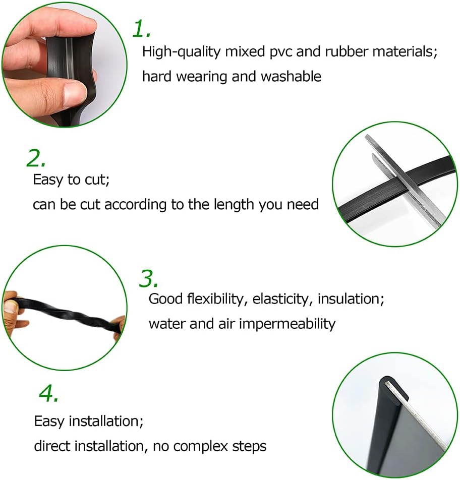 Rubber Edge Trim Black, U Channel PVC Plastic, Metal Sharp Edge Protector Fit for 0.09", Length 5 Feet (1.5 Meter)