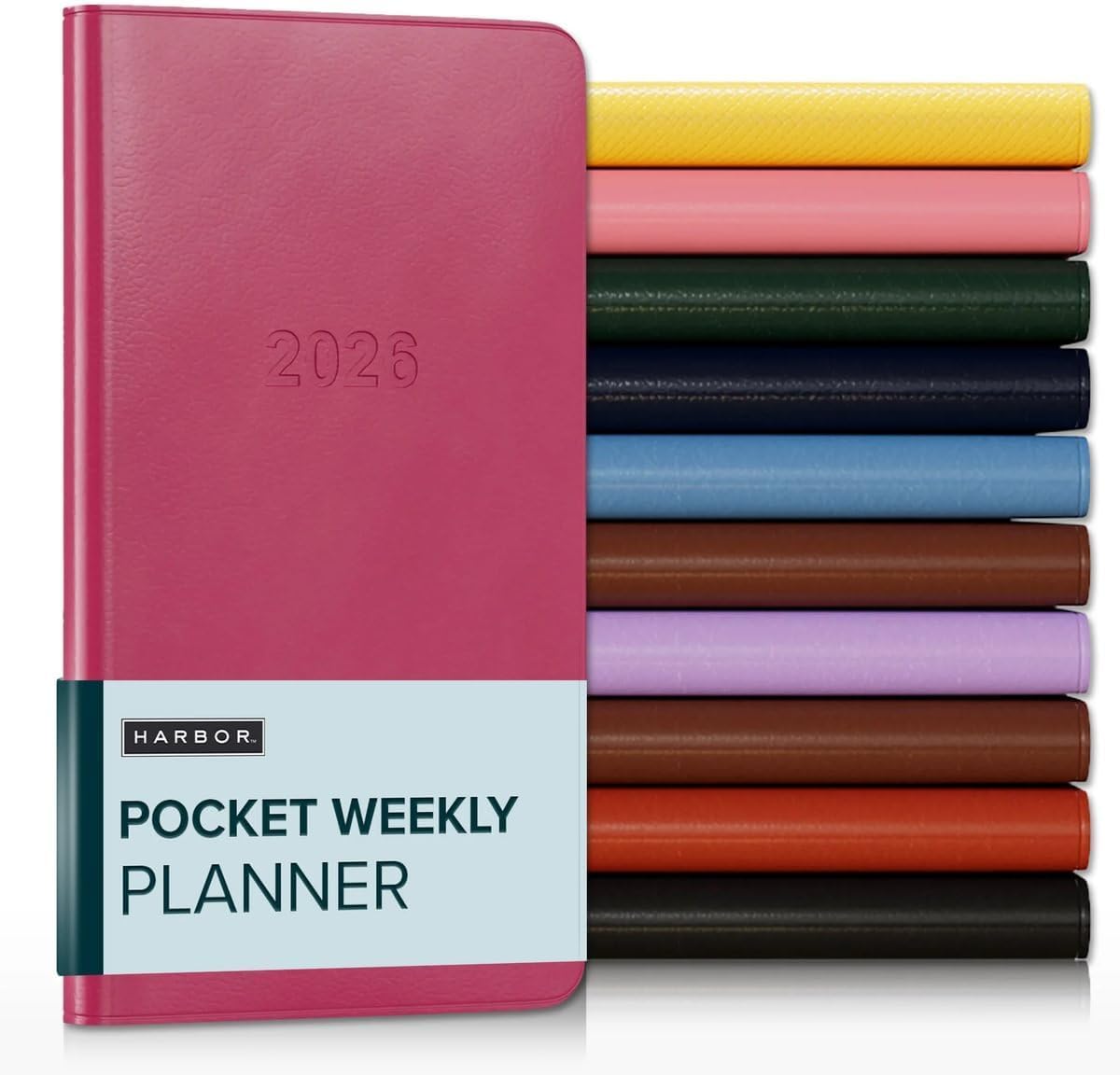 Harbor Pocket Weekly Monthly Planner 2025-2026 - Calendar Planner and Notebook, Durable Faux Leather, 192 Pages, Softcover & Book Bound - Cambridge Orchid Flower - 6 x 3.25 "