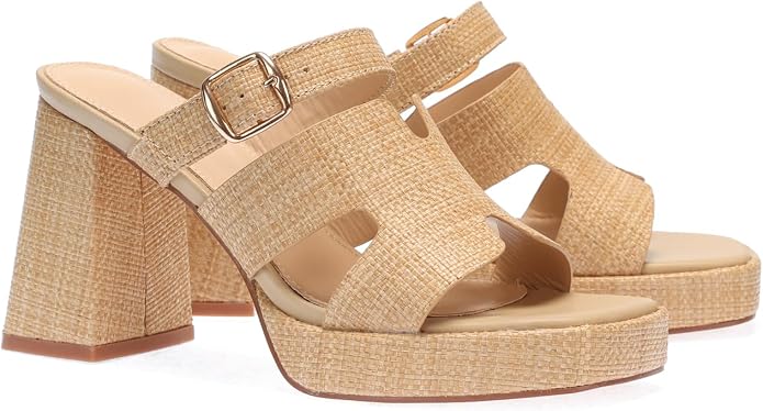 Monrovia Womens Sandals Heels for Women Slide On Block Chunky Platform High - Image 3