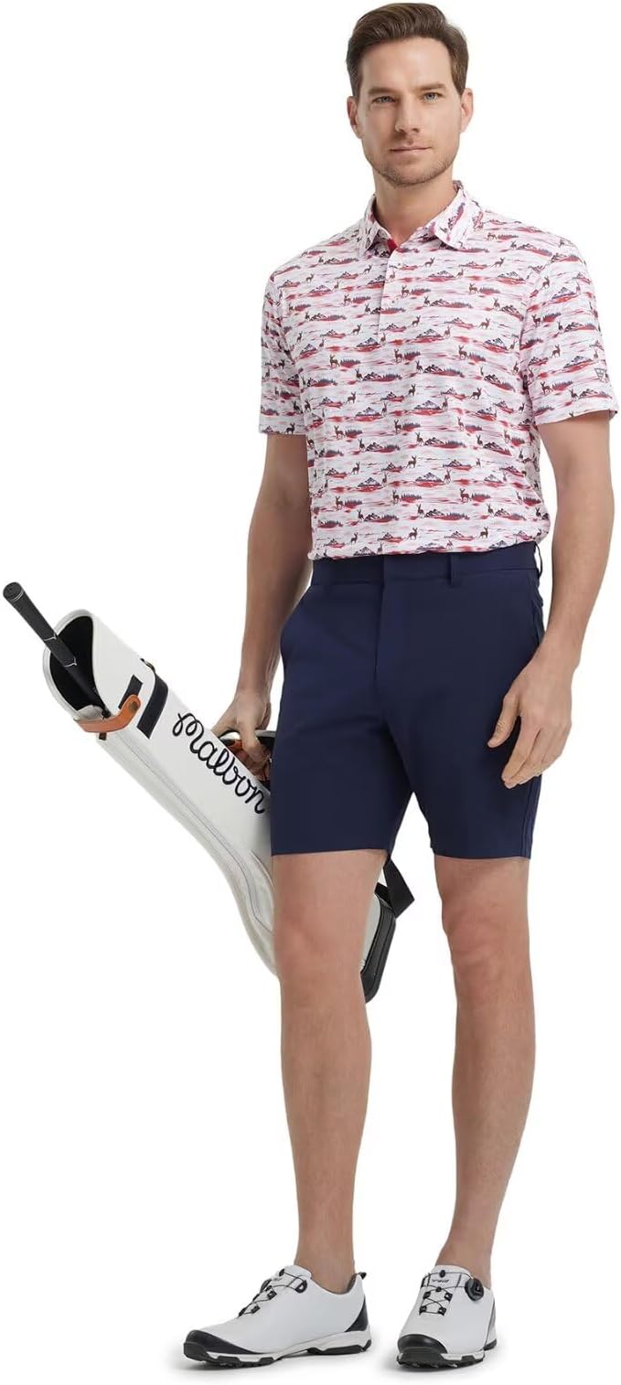 M MAELREG Mens Golf Shirt Short Sleeve Dry Fit Print Moisture Wicking - Image 3