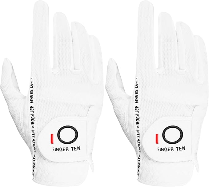 FINGER TEN Men's Golf Gloves for Right Left Handed Golfer Rain Grip Value 2 Pack by FINGERTENSport