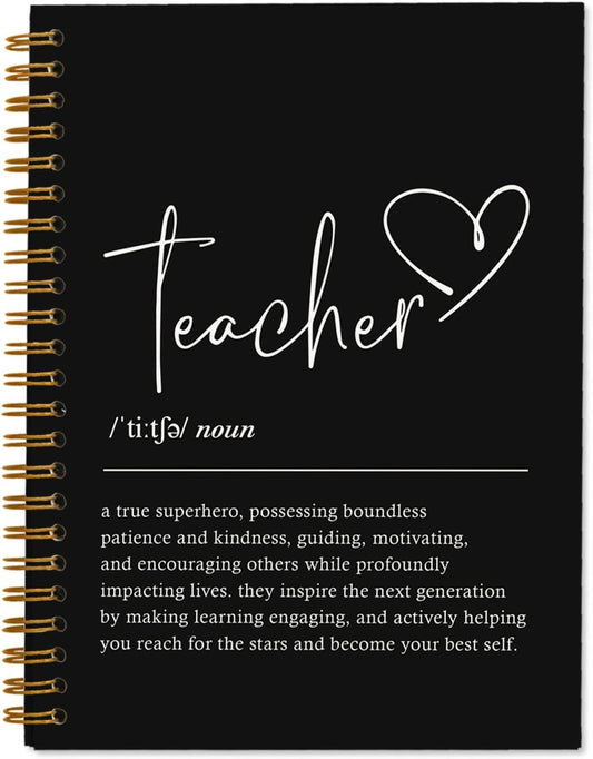 Black Teacher Appreciation Gifts Journal Notebook, Back To School Teacher Gifts for Women, Black Journaling Notebook School Supplies, Hardcover Lined Notebooks Spiral, 5.5x8.3