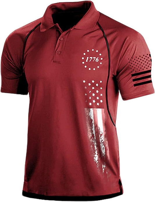 HARGLESMAN Men's 1776 Independence Day American Flag Short Sleeve Polo Golft by HARGLESMAN