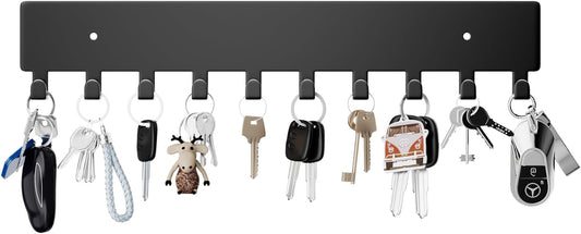 GTK Key Holder for Wall, Key Hooks with 10 Hooks, Wall Mounted Key Holder for Hallway, Self Adhesive Key Rack(Black)
