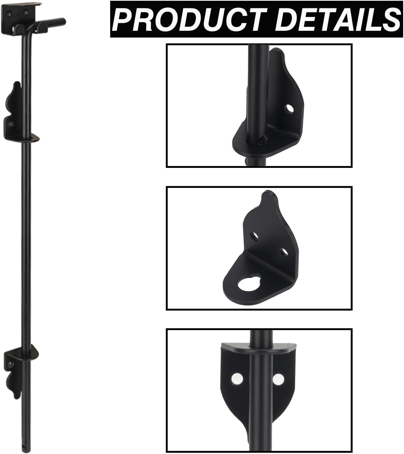 24" Cane Bolt Heavy-Duty Drop Rod for Gate, Gate Ground Latch for Wooden Fences Metal Gates Doors, Metal Gates Doors Stopper for Gate Ground, Wrought Iron Gate Latches, Black Finish(2 Pack)