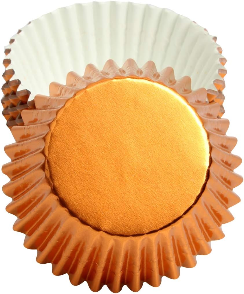 100Pcs Foil Cupcake Liners - Foil Baking Cups for Muffins, Wedding, Birthday, Baby Shower Parties (Orange)