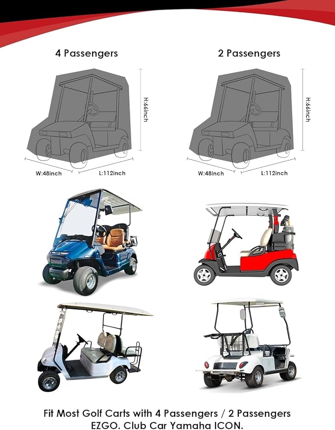 K-Musculo Golf Cart Cover, 2+2 Passenger Fits EZGO, Club Car, Heavy Duty Marine - Image 5