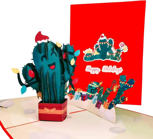iGifts And Cards Christmas Cactus Pop-Up 3D Card – Funny Holiday Greeting for Summer Xmas, Warm Climate Celebrations, Happy Holidays Fun Wishes, Best Friends & Neighbors – 5" x 7"
