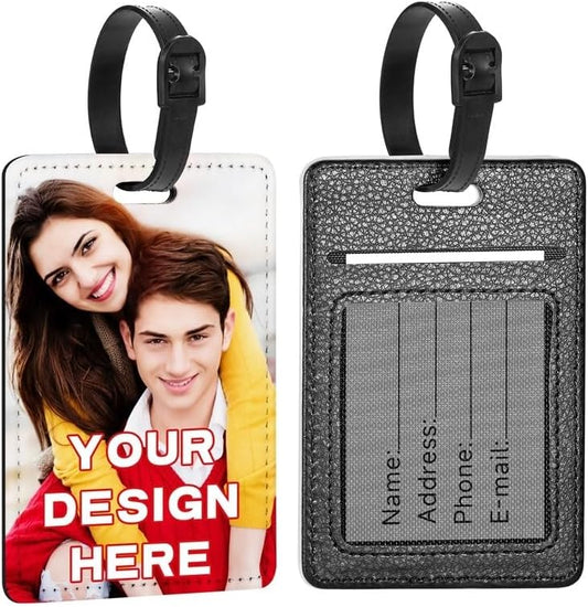 20 Packs Personalized Leather Luggage Tags for Suitcase, Custom Golf Bag Tag Travel Labels Name Identifiers with Strap for Women Men Customized Your Own Text Photo Logo