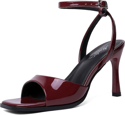 Mostrin Strappy Heels for Women Square Open Toe Lace Up Heeled Sandals Ankle by Mostrin