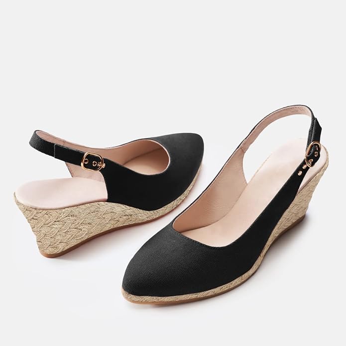 Juliet Holy Womens Wedge Sandals Espadrilles Closed Toe Slingback Buckle Strap - Image 7