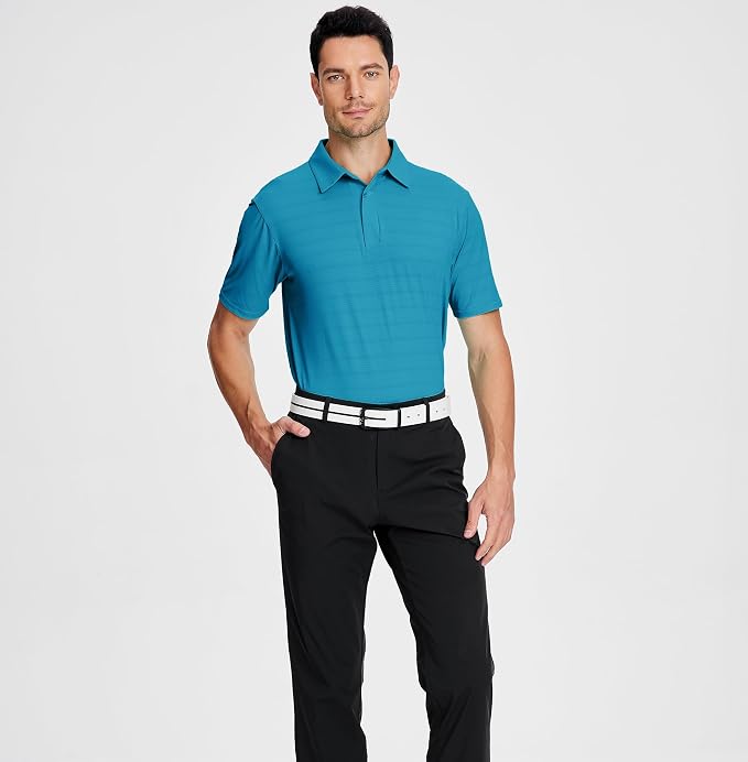 Esabel.C Jacquard Golf Shirts for Men Moisture Wicking Short Sleeve Performance - Image 6