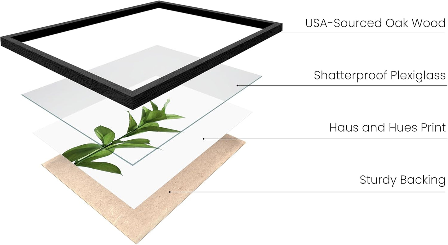 HAUS AND HUES Plant Wall Art - Set of 4 Plant Pictures and Green Wall Art Collection, Botanical Prints, Sage Green Leaves Paintings For Wall, Minimalist Poster (Black Frame, 8x10)