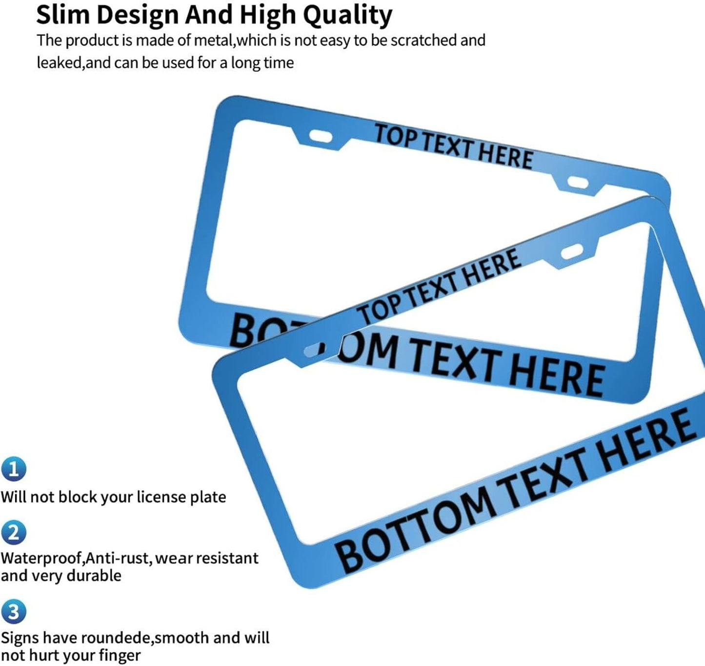 2 Pack Custom Personalized License Plate Frame Customized Car Tag Frames for Women Men with Screw Caps,12"x6",2 Holes