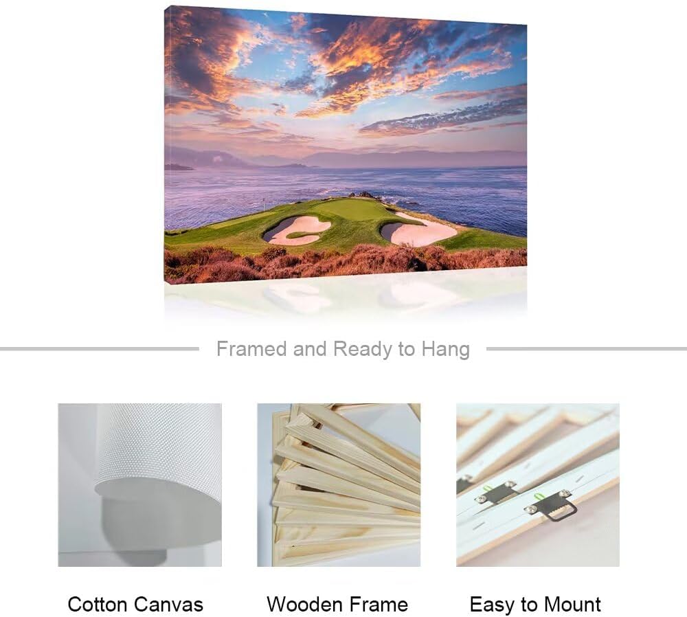 HJY Art USA California Golf Course Wall Art Sunset landscape Canvas Wall Decor Blue Green Abstract Painting Poster for Home Decor Living Room Bedroom Bathroom Office Artwork (18 x 24 inch)