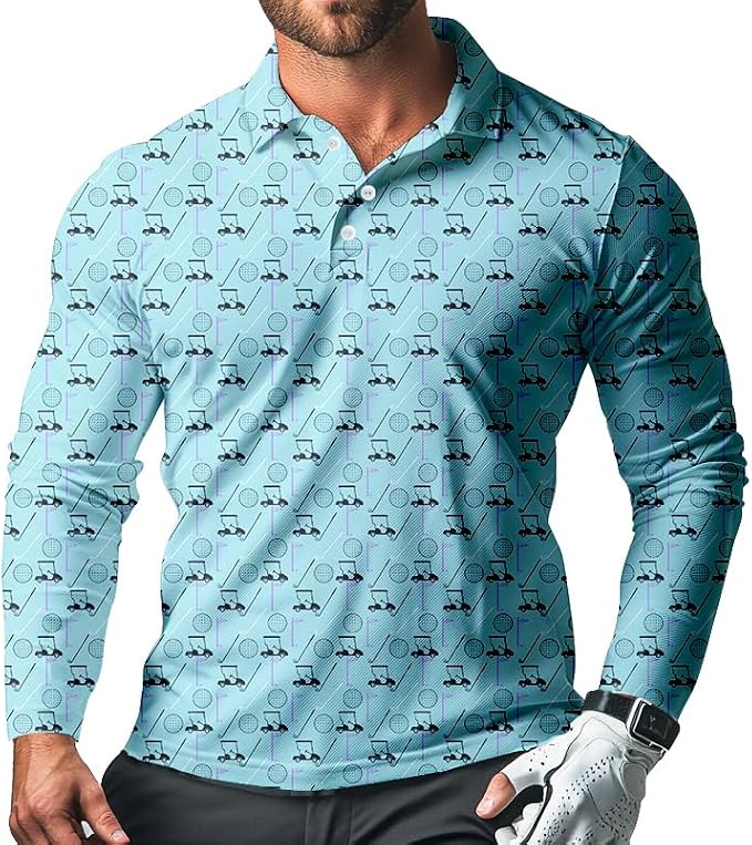 Men's Long Sleeve Golf Shirt Quick Dry 3 Button Work Fishing Outdoor Casual by SQPO