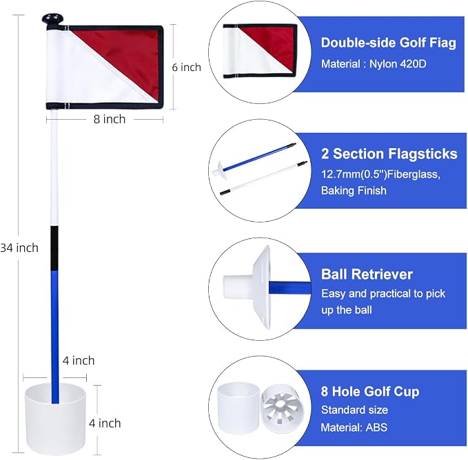 Golf Flagstick 3ft, Golf Flag Hole Cup Set Double-Sided Putting Green Flags - Image 2