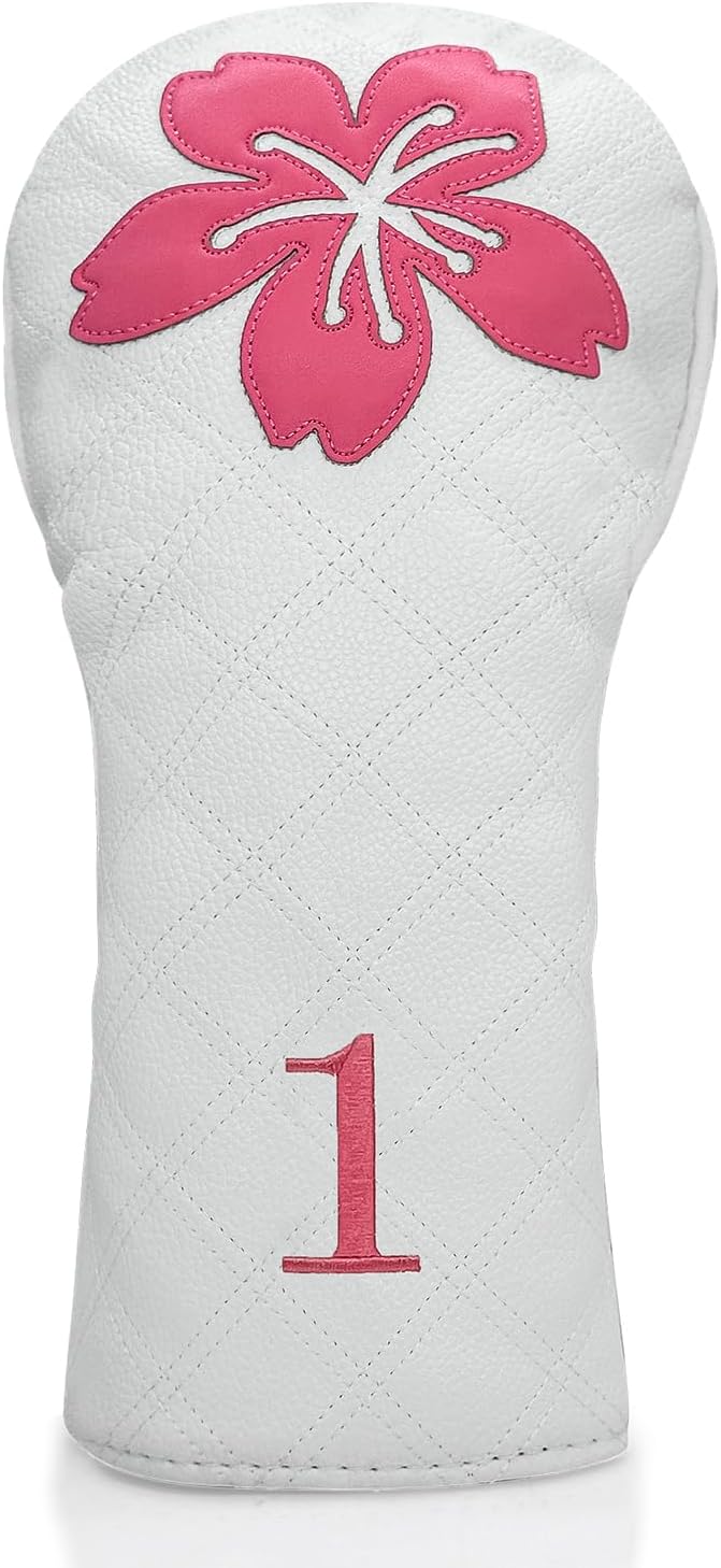Grid Cherry Blossom Design Golf Covers PU Headcovers Set Fits Driver Fairway by Unknown