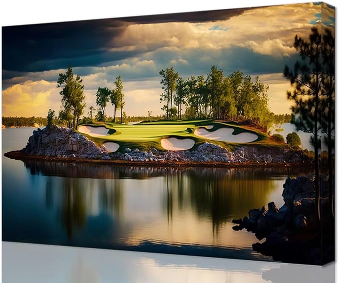 chenchenArt Sunset Landscape Golf Course Wall Art Picture Golf Course Wall Decor by chenchenArt