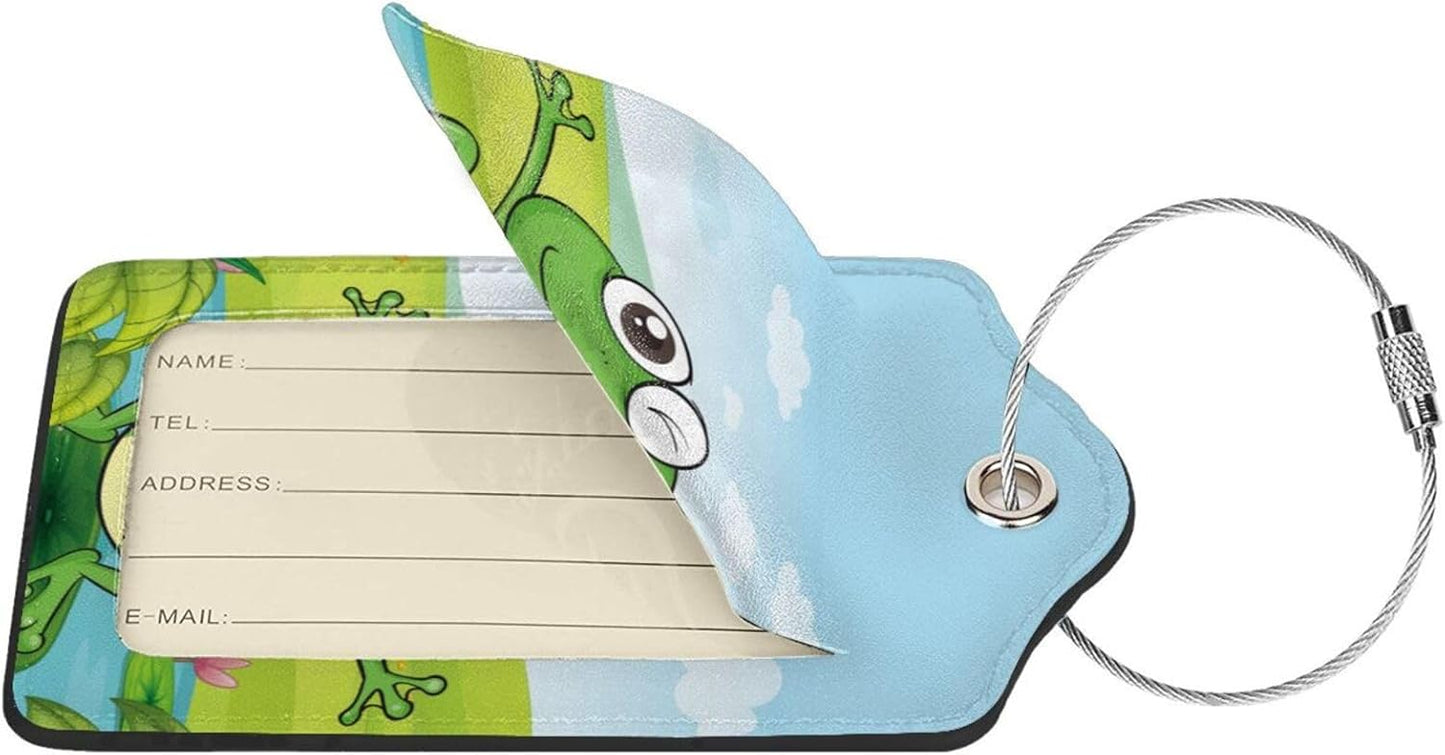 2 Pcs Smiling Frogs Theme Luggage Tags for Suitcases, Lotus Flower Decorations Tags Birthday Gifts for Men Women Boy Girl Outdoor Travel